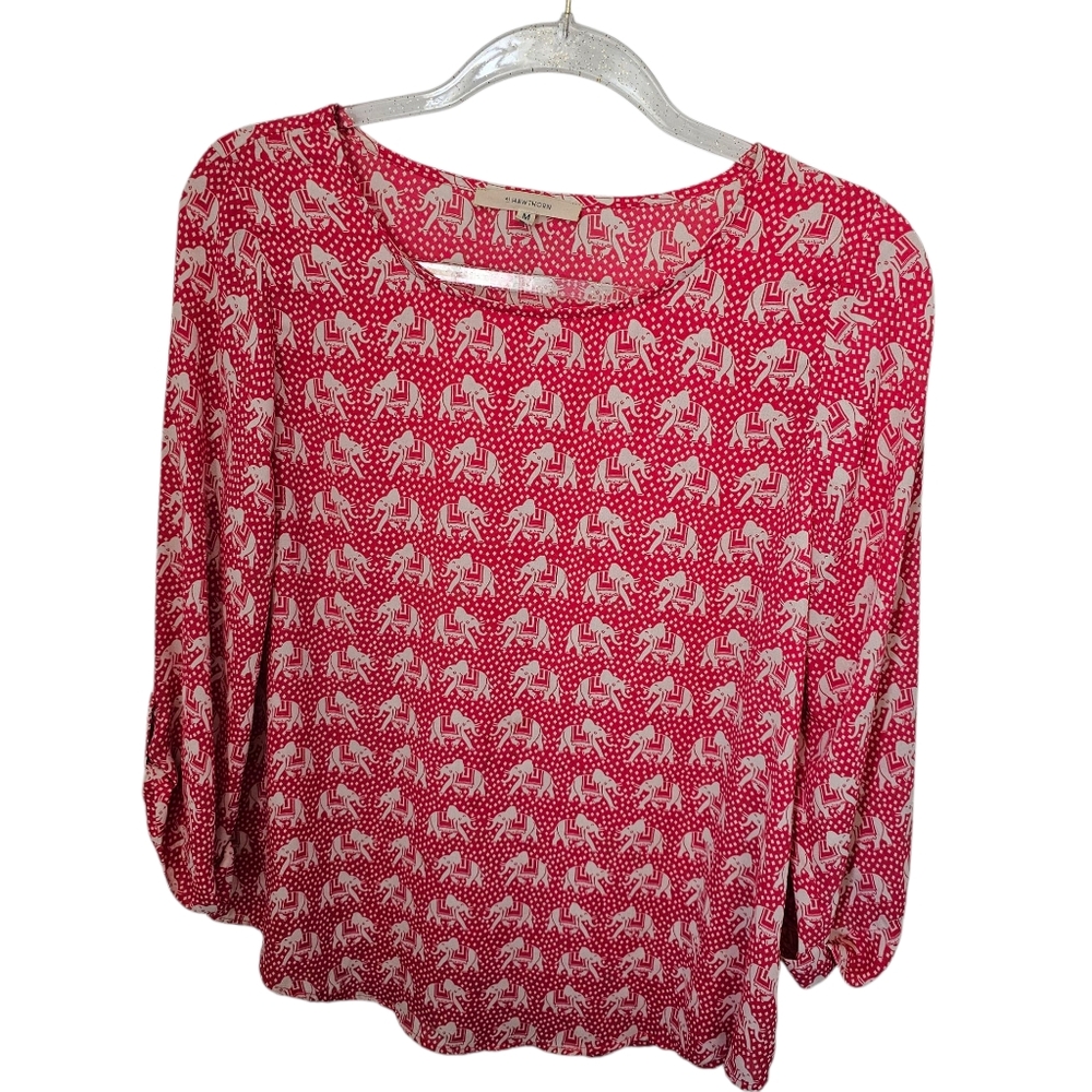 41 Hawthorne Medium Blouse Pink Elephant 3/4 Sleeve Roll Tab Sleeves Lightweight